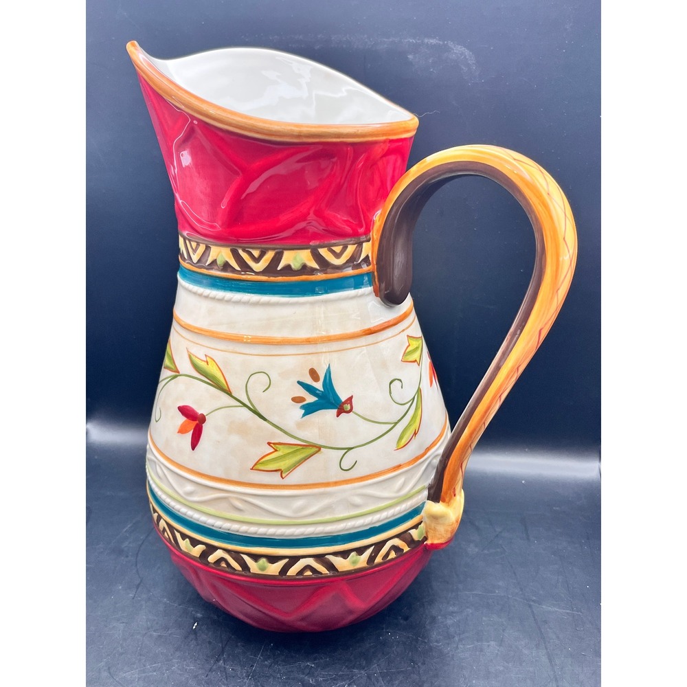 Fitz and Floyd Global Market Ceramic Pitcher Iced‎ Tea Margarita Sangria Red 11"